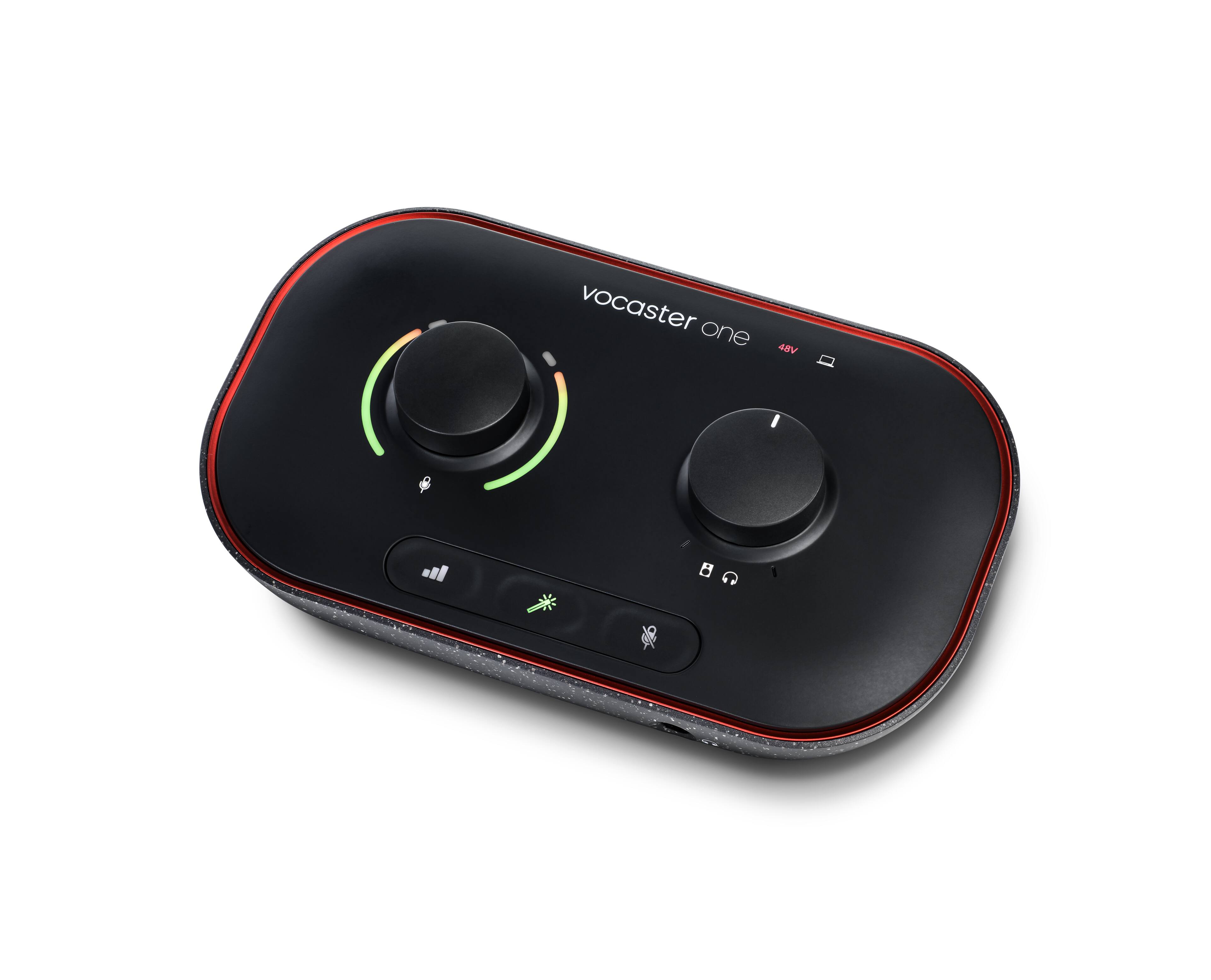 Angle. Focusrite - Vocaster One USB audio interface for solo podcasts - record broadcast quality with ease! - Black.