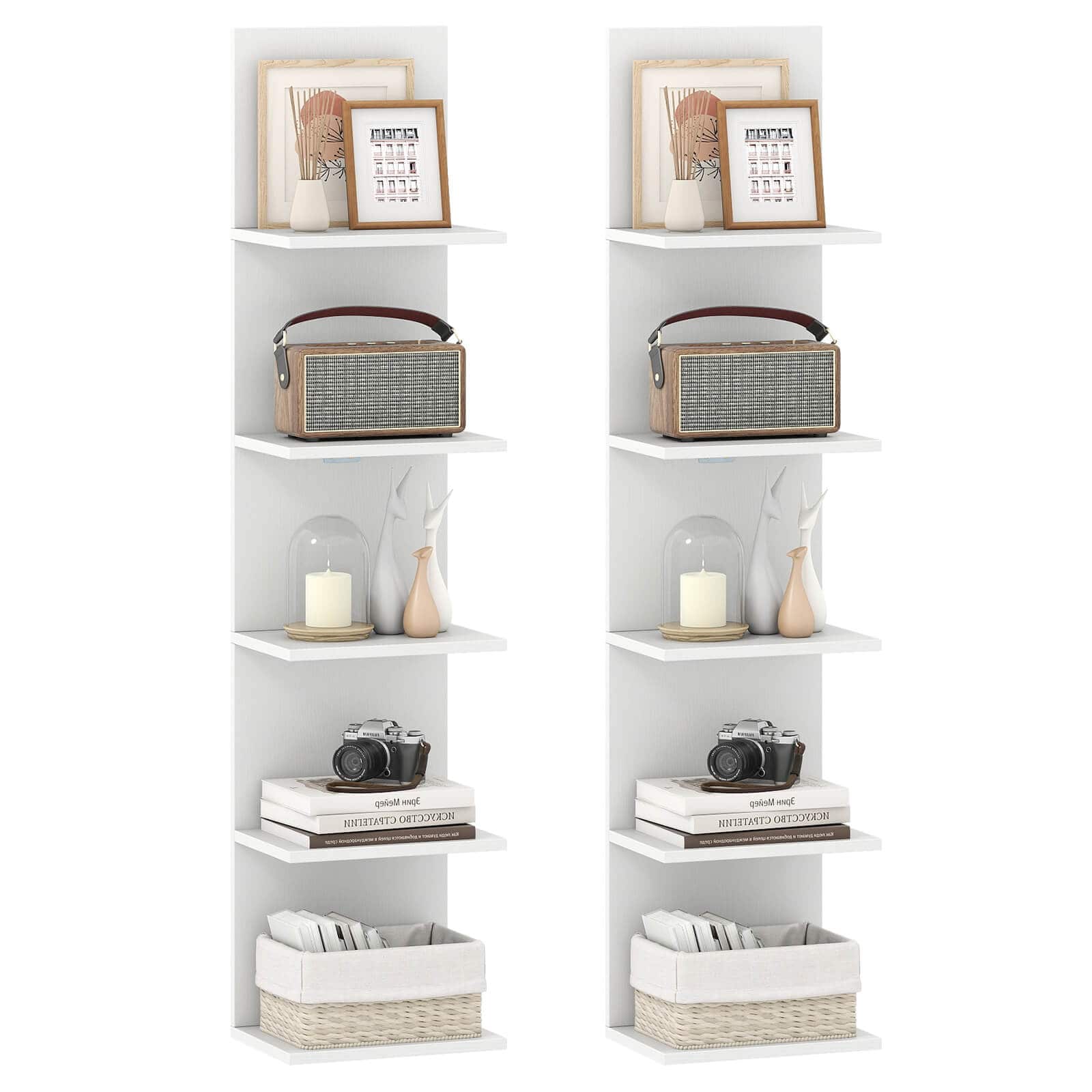 Costway - 2 PCS 5-Tier Wall Shelves Vertical Floating Storage Shelf Unit Wall-Mounted Organizer - White