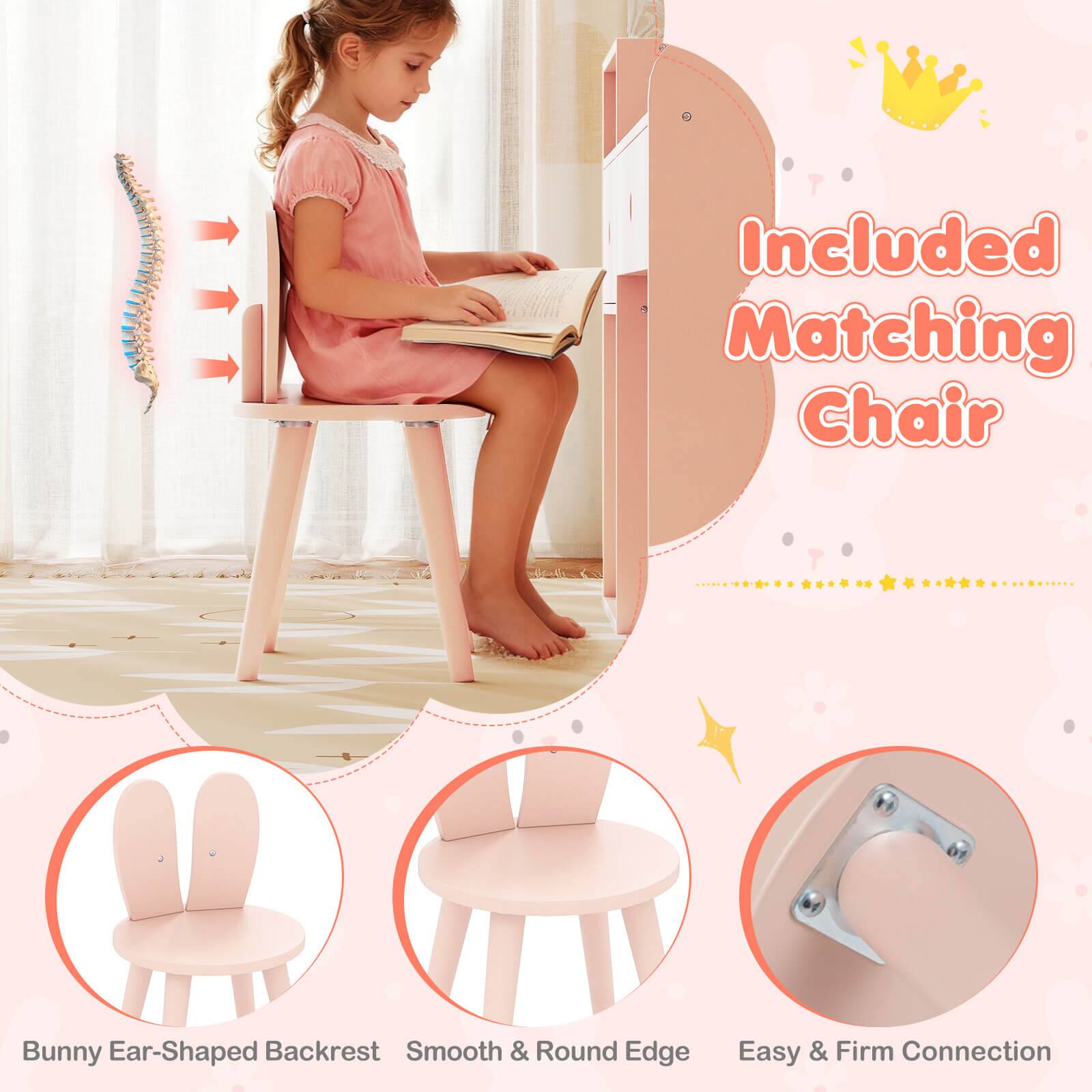 Included Matching Chair

Bunny Ear-Shaped Backrest

Smooth & Round Edge

Easy & Firm Connection