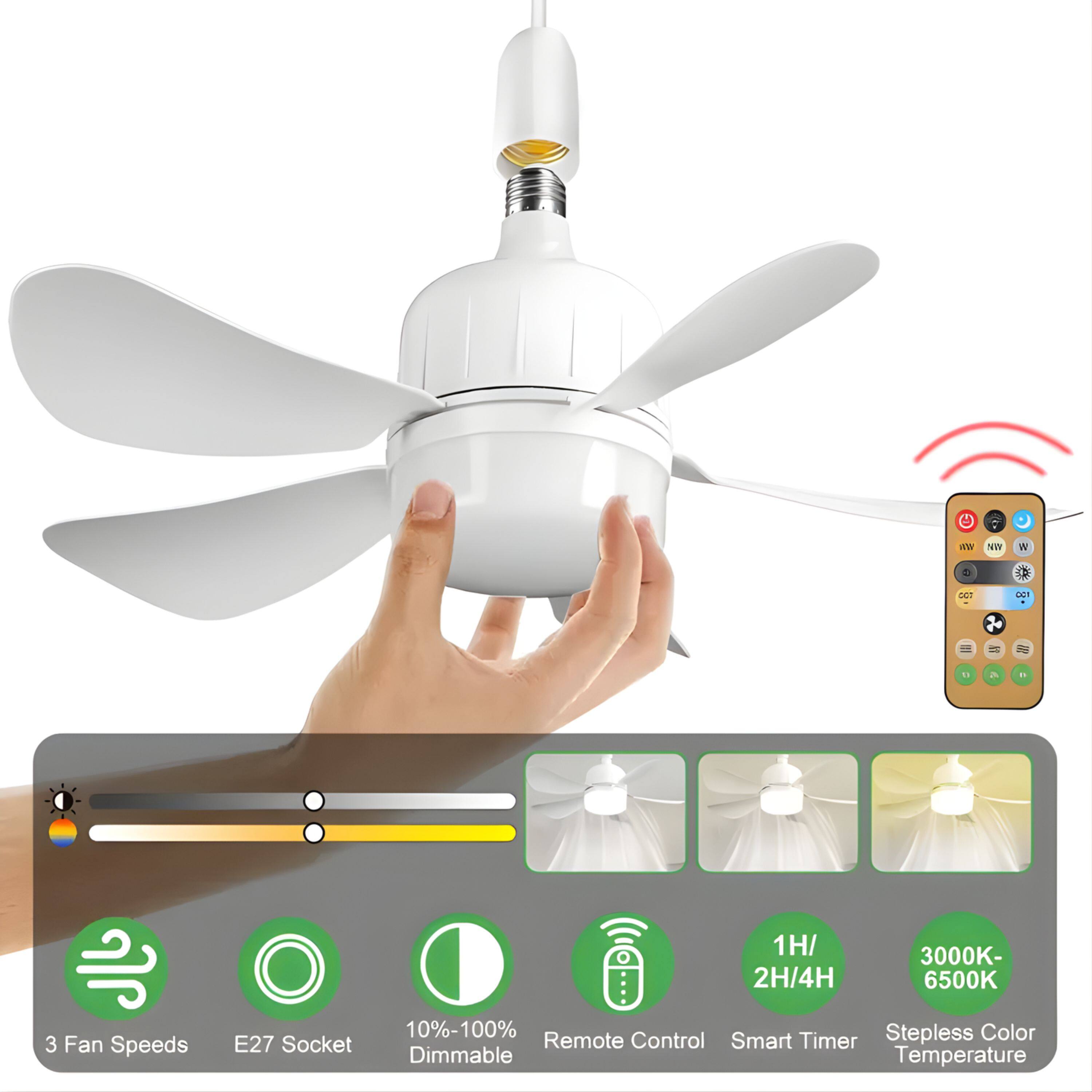 - 3 Fan Speeds
- E27 Socket
- 10%-100% Dimmable
- Remote Control
- Smart Timer
- 1H/2H/4H
- 3000K-6500K Stepless Color Temperature