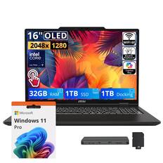 16" OLED
2048x 1280
Intel Core Ultra 9
WiFi 6E
A Backlit Keyboard
Copilot Key
32GB RAM
1TB SSD
1TB Docking
MSI
Microsoft Windows 11 Pro