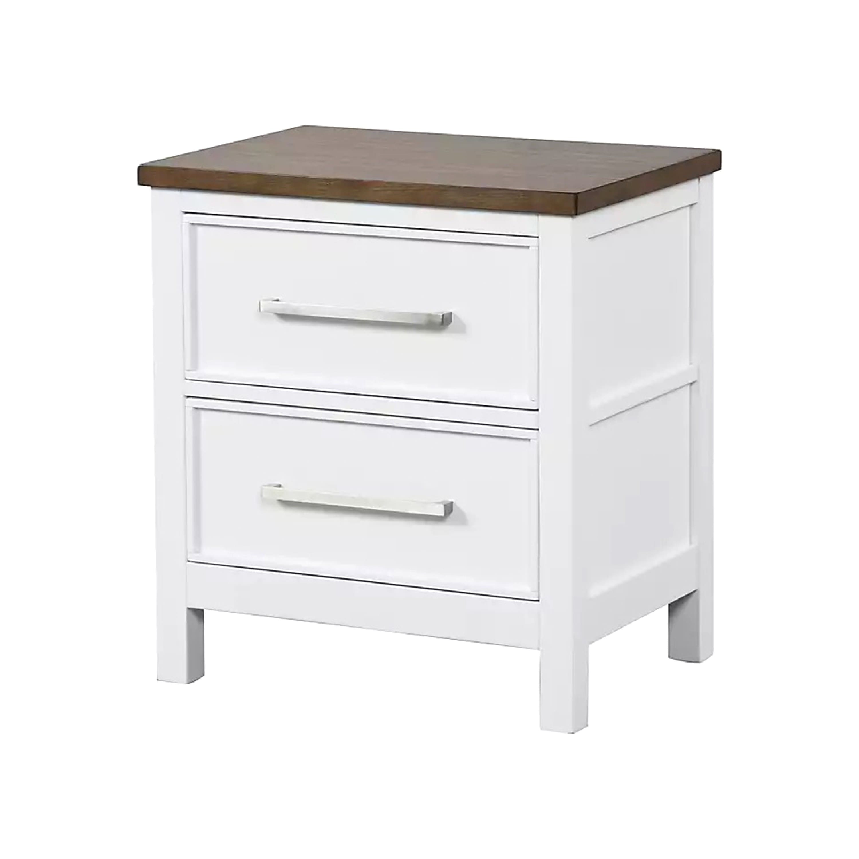Manhattan Lane - Tela Nightstand, 2 Drawers, Metal Handles, 25 Inch - White, Dark Brown, Nickel