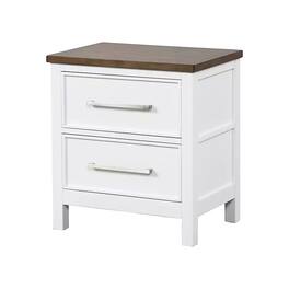 Manhattan Lane - Tela Nightstand, 2 Drawers, Metal Handles, 25 Inch - White, Dark Brown, Nickel