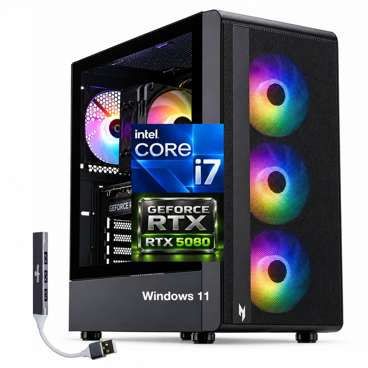 Acer - Upgraded - Nitro 60 Desktop PC (i7-14700F, 32GB, 2TB SSD, GeForce RTX 5080, WiFi 6, Bluetooth 5.4, Win 11 Pro) w/USB Hub - Black