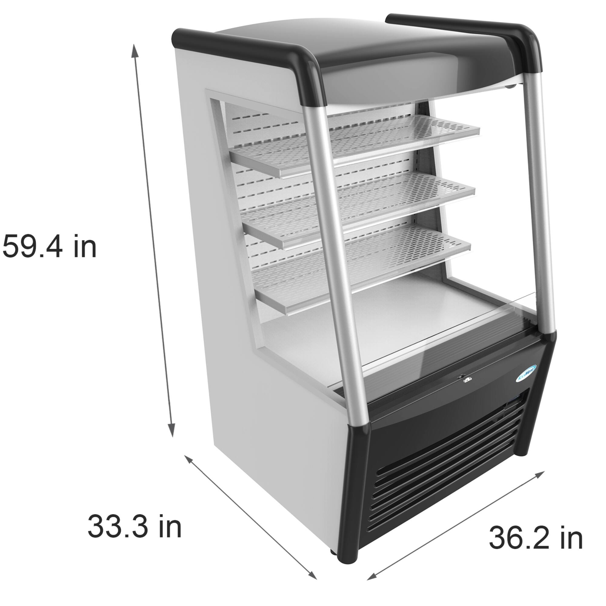 The text on the image reads "59.4 in C 33.3 in 36.2 in." This information is likely related to the dimensions of the refrigerator, with the first number representing the height, the second number representing the width, and the third number representing the depth.