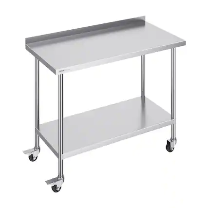 Front. VEVOR - 24 x 48 x 40 Inch Stainless Steel Work Table, Commercial Food Prep Worktable with Casters, Heavy Duty Prep Worktable - Silver.