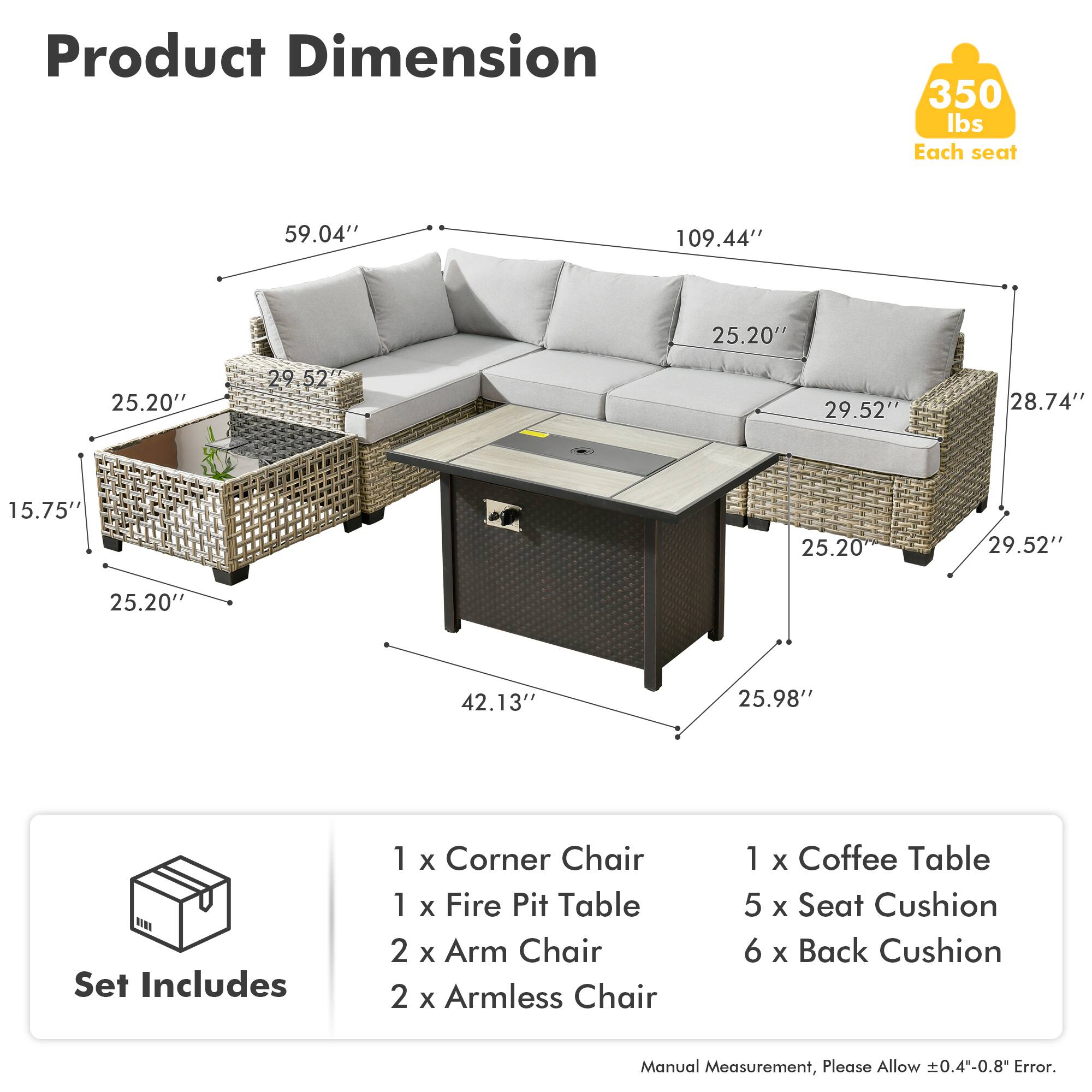 Alt View 1. Ovios - 7 PCS Patio Sectional Furniture with 42" Fire Pit Table Rattan Wicker Coversation Couch Set - Grey.