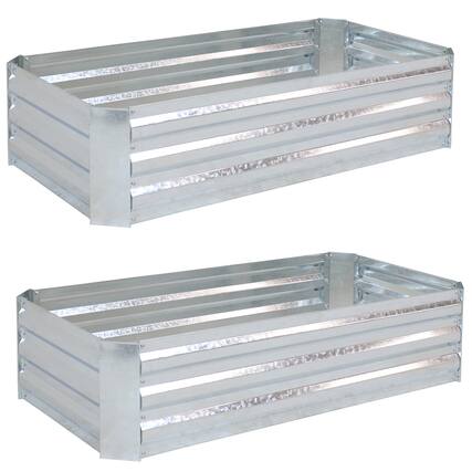 Front. Sunnydaze - 48 in Galvanized Steel Rectangle Raised Bed - Set of 2 - Silver.