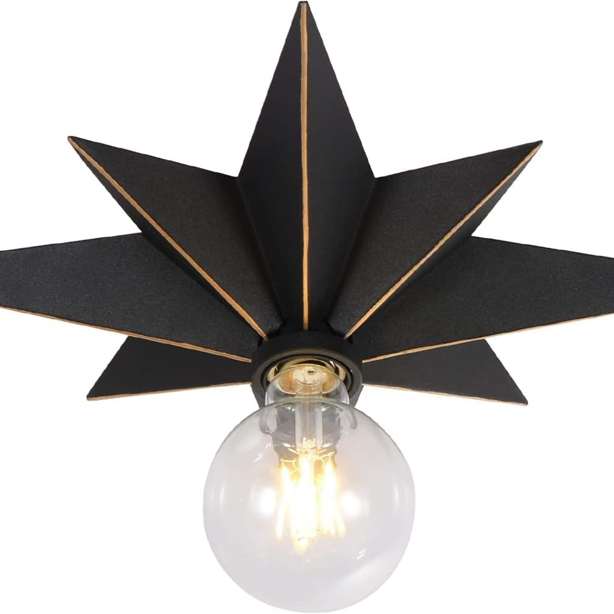ELEMENT ACE - Industrial Star Design Flush Mount Ceiling Light Fixture with Gold Accent for Modern Interior Decor - Black