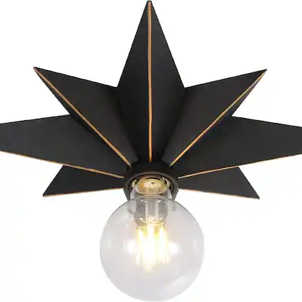 Front. ELEMENT ACE - Industrial Star Design Flush Mount Ceiling Light Fixture with Gold Accent for Modern Interior Decor - Black.