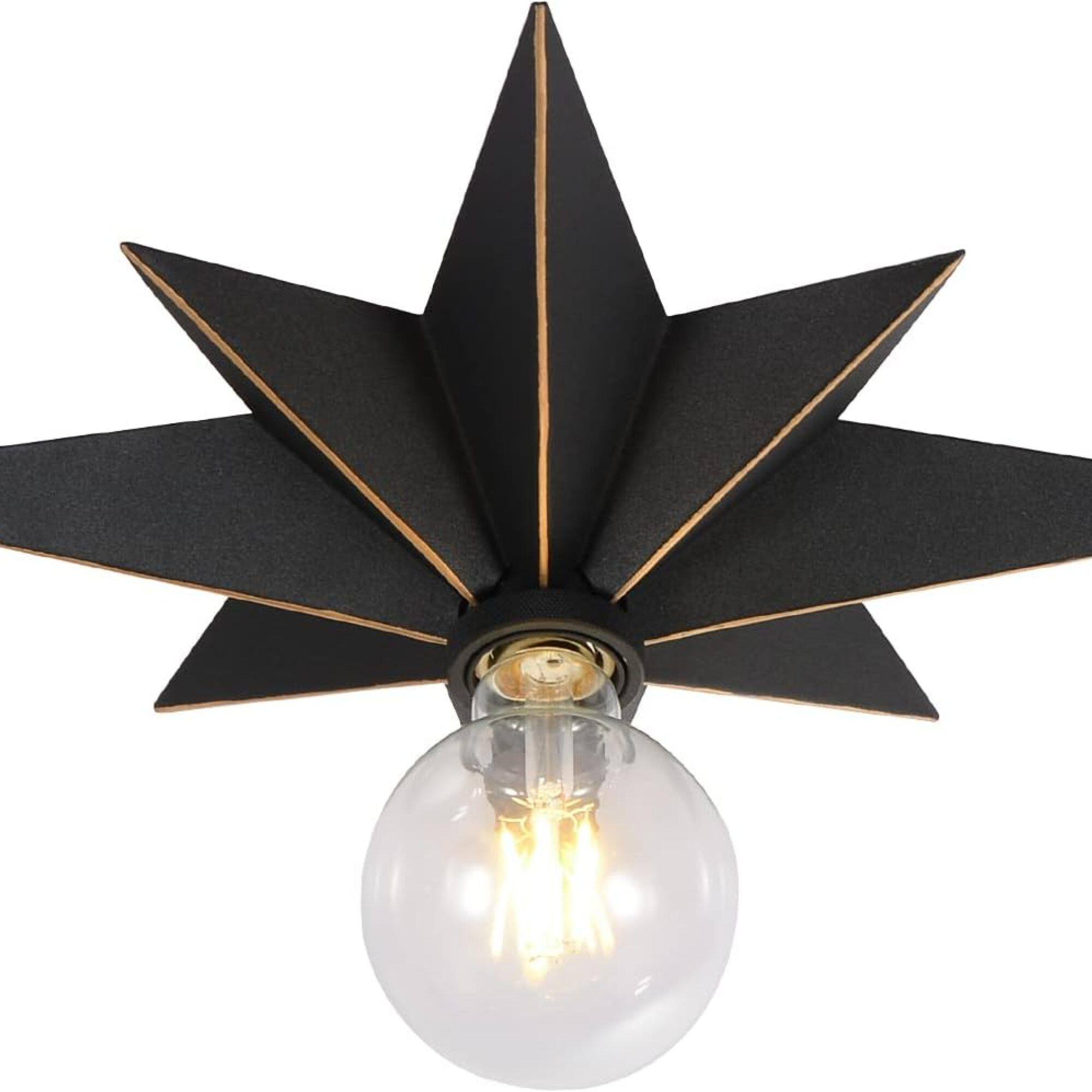 Front. ELEMENT ACE - Industrial Star Design Flush Mount Ceiling Light Fixture with Gold Accent for Modern Interior Decor - Black.