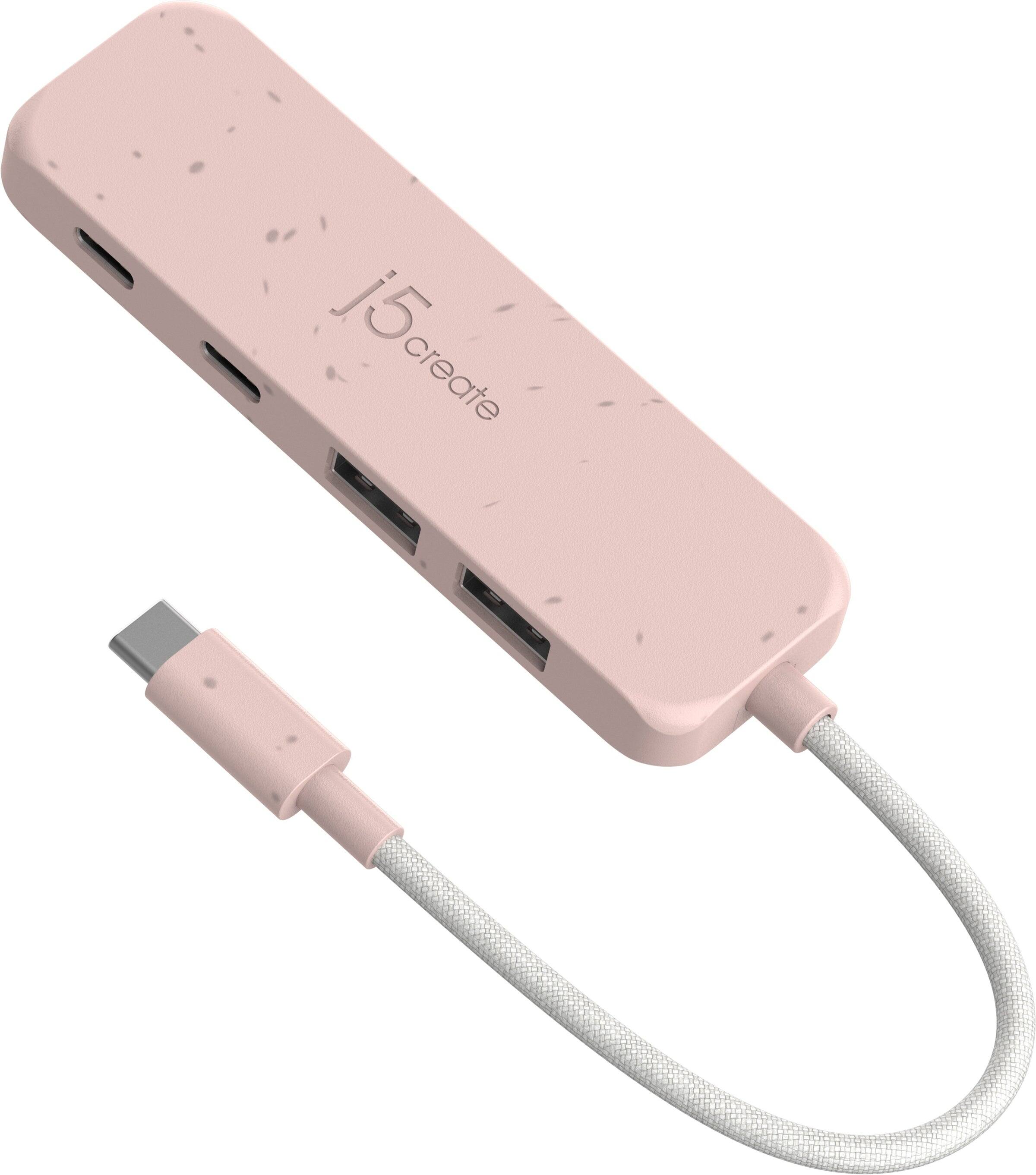 Angle. j5create - Eco-Friendly USB-C to 4-Port Type-C & Type-A Gen 2 Hub - Misty Rose.