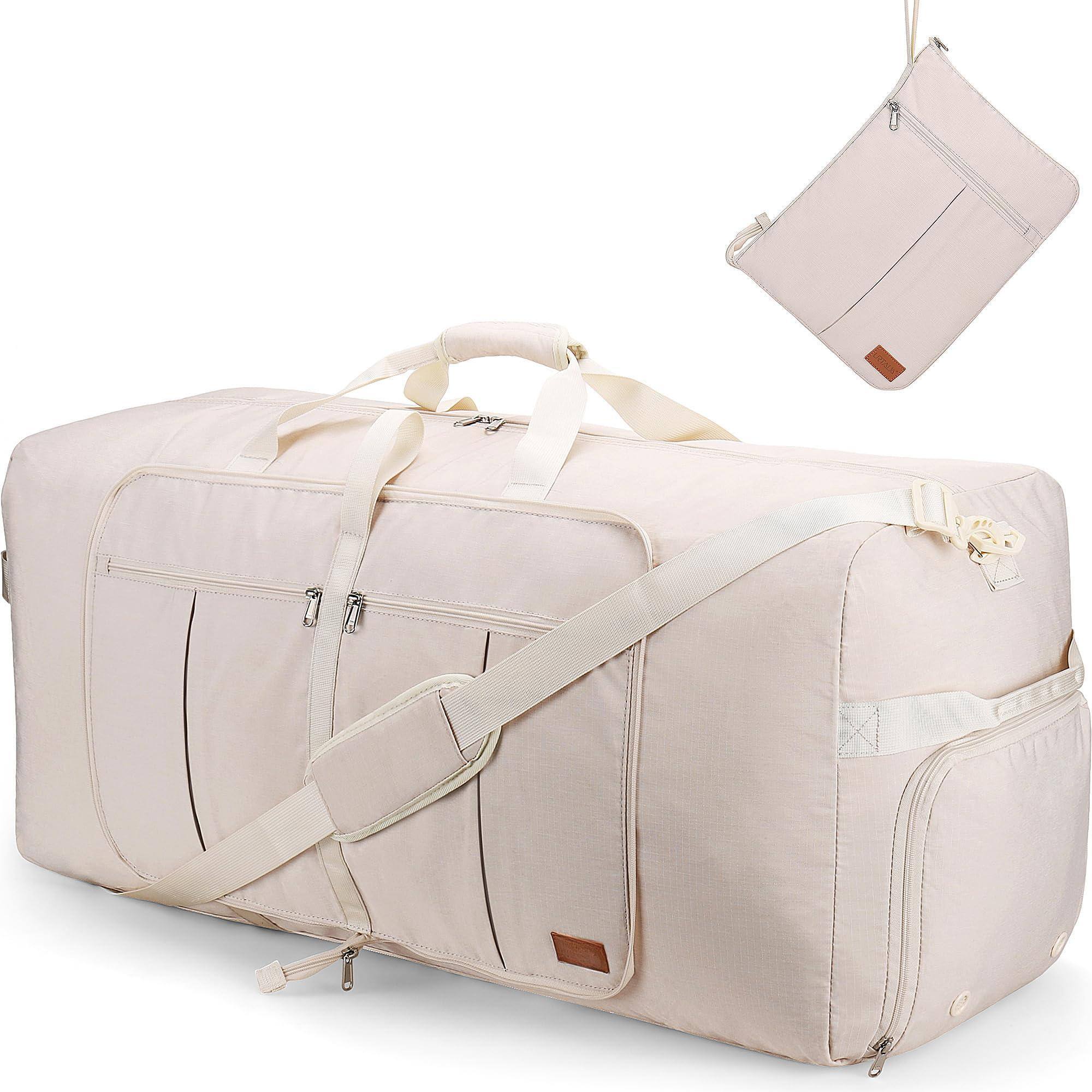 Paradigms Interiors - Extra Large Duffle Bag For Travel 26" Foldable Duffel With Shoe Compartment Men Women Waterproof Resistant - Beige-80L
