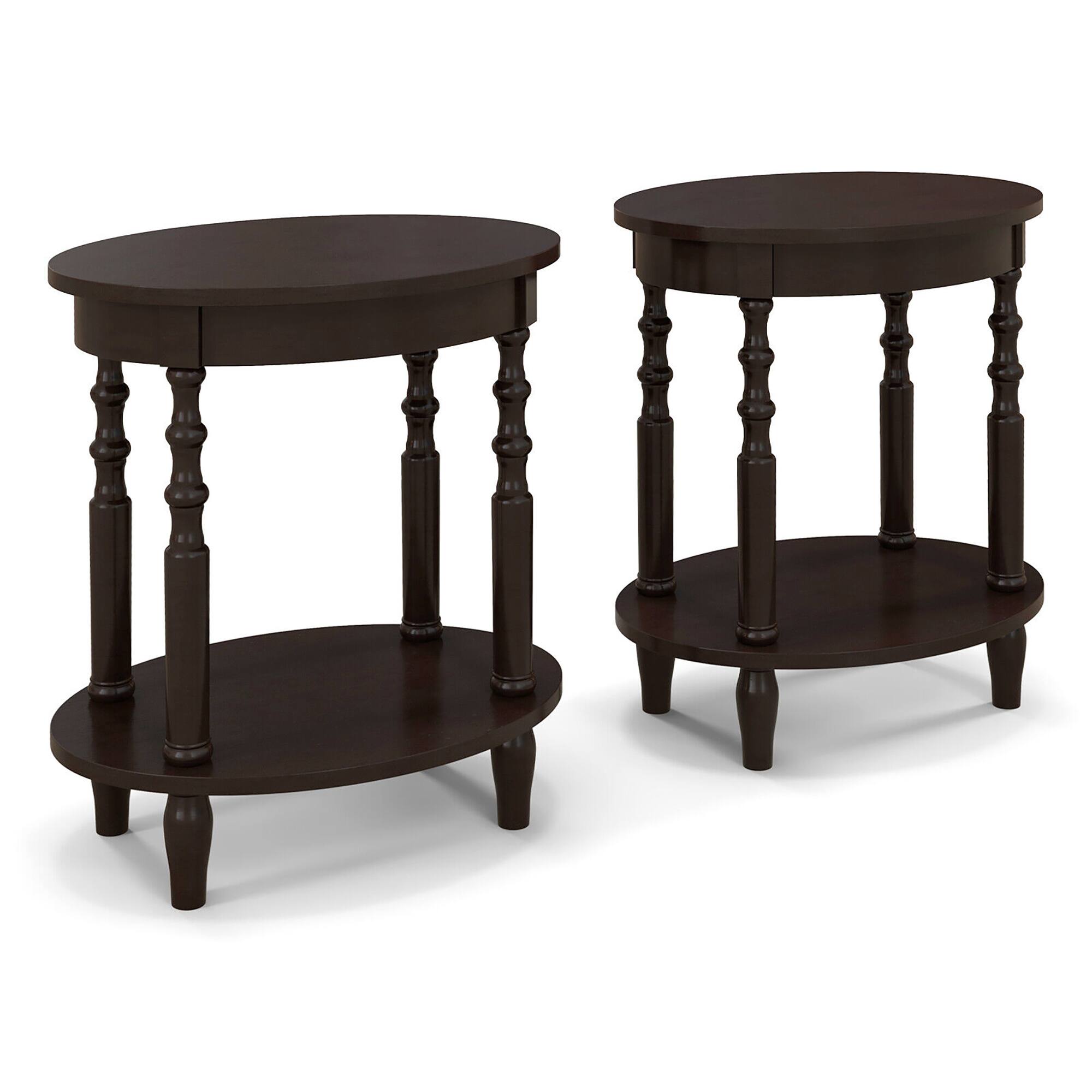 Alt View 8. Gymax - Gymax 2 PCS 2-Tier End Table Oval Compact Sofa Side Nightstand w/ Storage Shelf - Espresso.