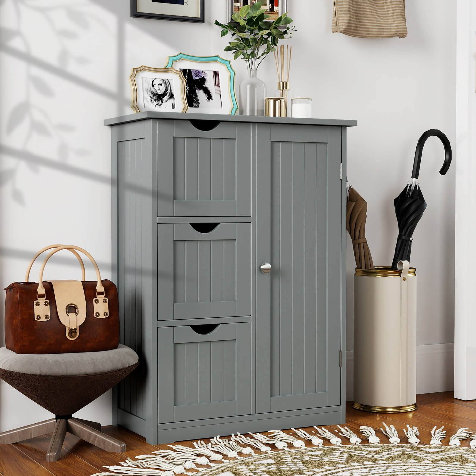 Alt View 4. Costway - Costway Bathroom Floor Cabinet Side Storage Cabinet with 3 Drawers and 1 Cupboard - Gray.