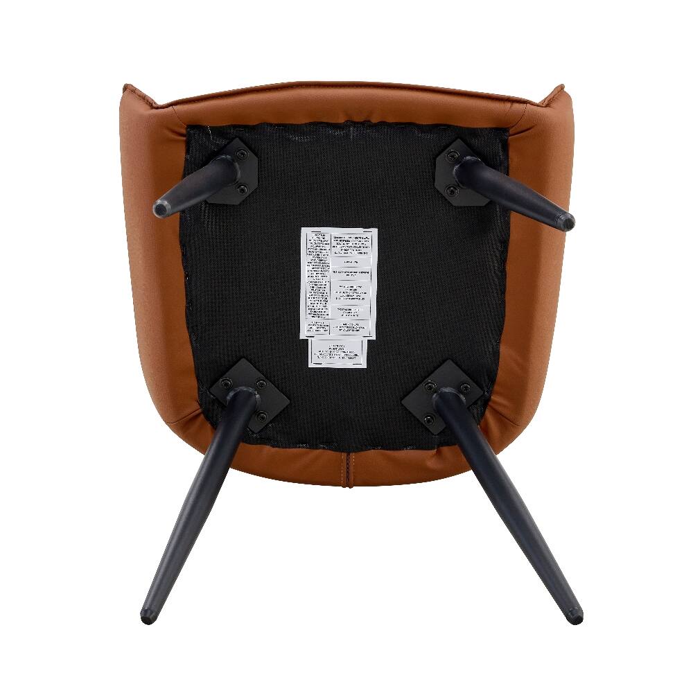 Alt View 6. Loheer - Loheer Camel Faux Leather Dining Chairs Set of 2, Metal Kitchen Chairs with Black Sanded Legs, Upholstered Flat Back - Camel.