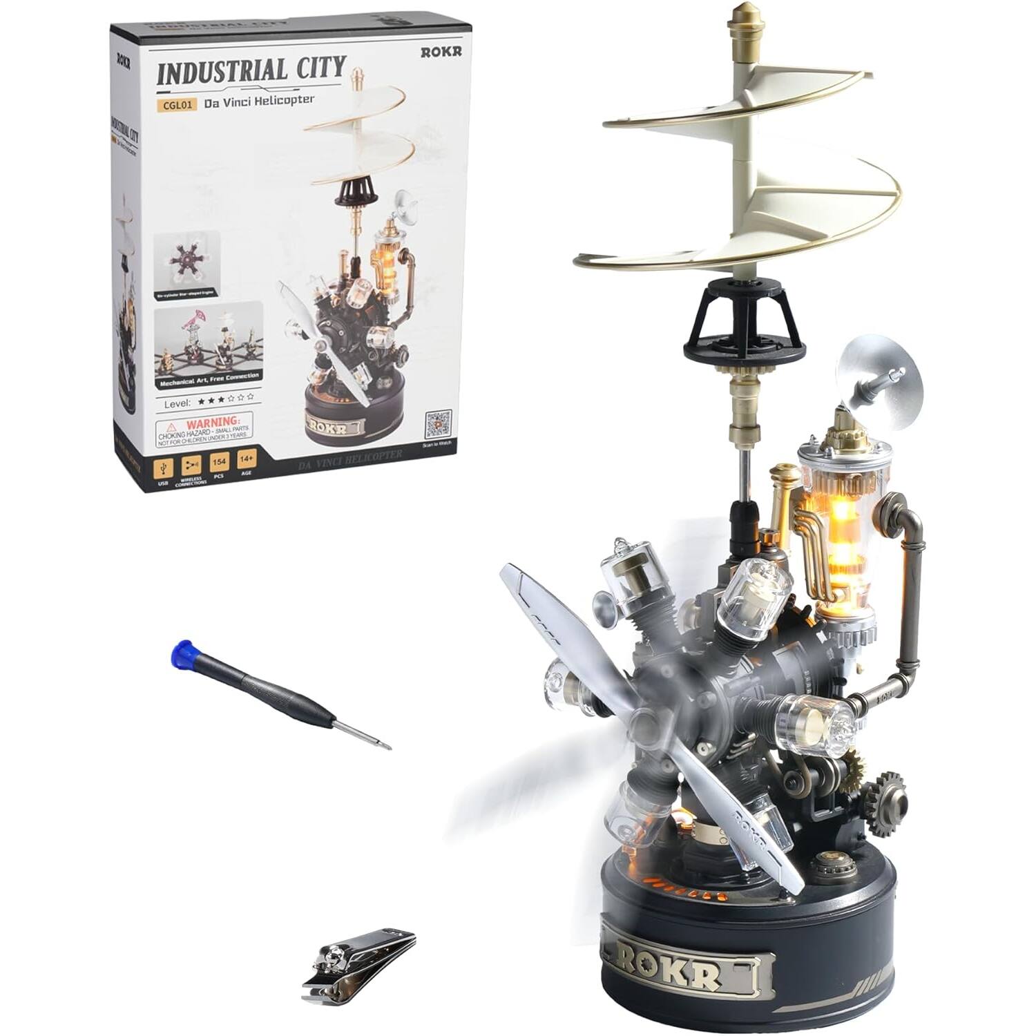 100 INDUSTRIAL CITY CGL01 Da Vinci Helicopter

ROKR

at Free Connection Mechanical Level: A WARNING: 3RL CHOKING HAZARD - SMALL PARTS. Not for children under 3 years.

ROKR DA VINCI HELICOPTER