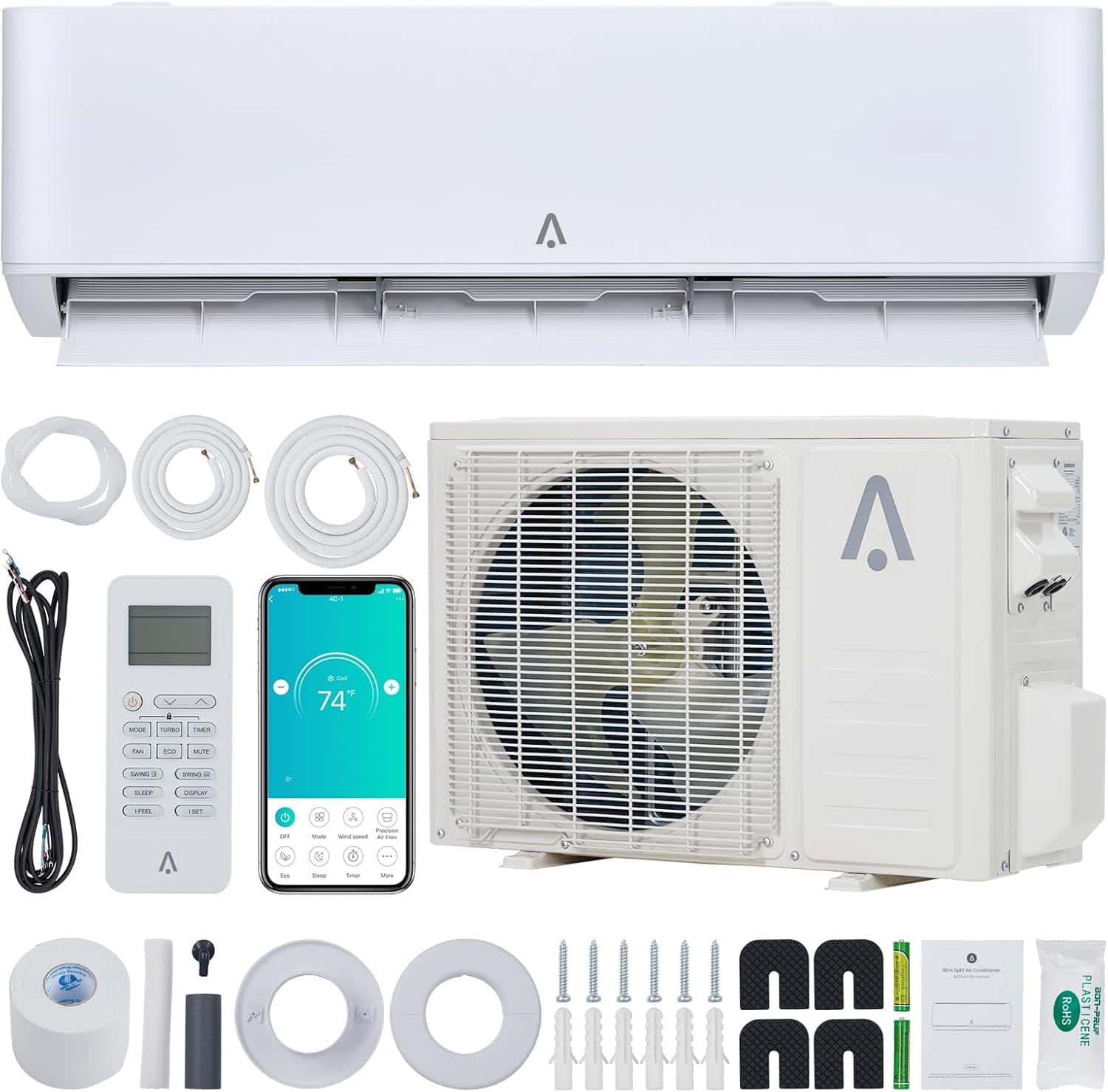 Qeetex - 9000 BTU Mini Split Air Conditioner Heat Pump System Heating and Cooling Up to 450 Sq. Ft 24 SEER2 R454B