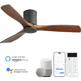 Sofucor - 52'' Smart Ceiling Fan No Light Flush Mount Solid Wood Ceiling Fan w/ Voice & App & Remote Control for Bedroom/Farmhouse - Black-Walnut Wood