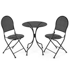 Mondawe - 3 Pieces Patio Bistro Set Outdoor Conversation Furniture Table and Folding Chair - Black