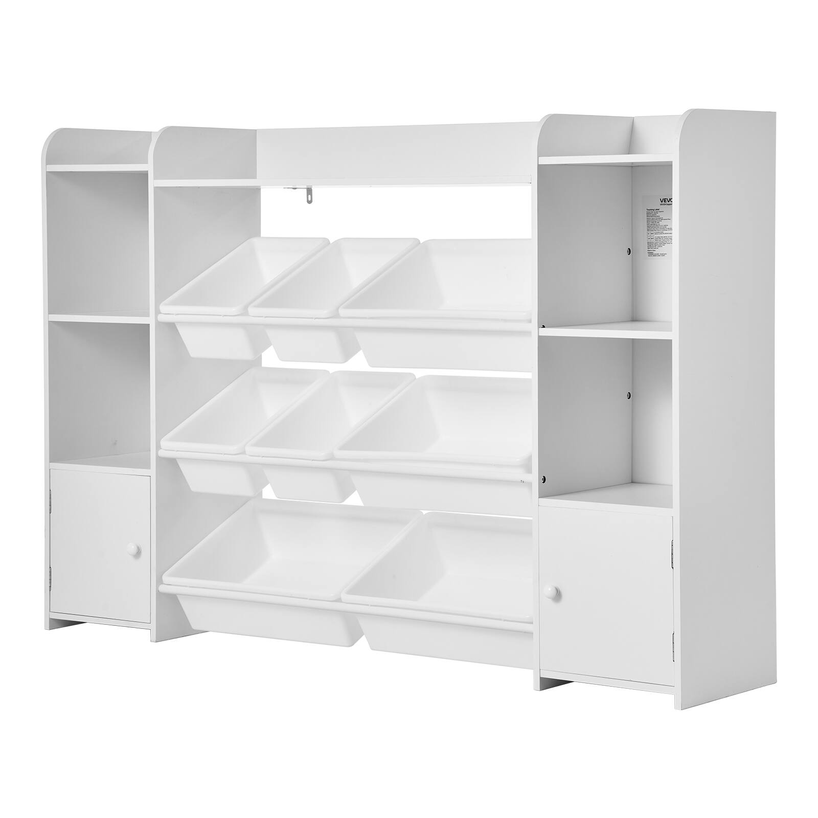 Alt View 5. VEVOR - Kids Toy Storage and Bookshelf, 4-Tier Large Toy Storage Organizer with 8 Flexible Plastic Bins, Kids Cubby Cabinet - White.