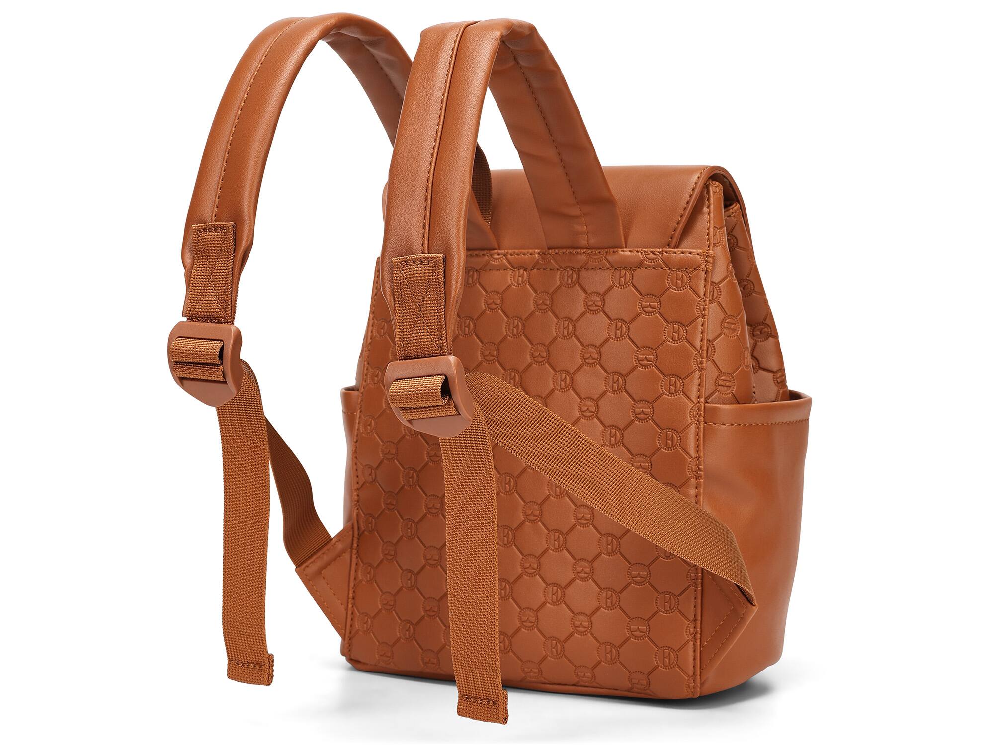 Back. Elle - ELLE Compass 10L Vegan Leather Monogram Mini Backpack - Brown - Brown.