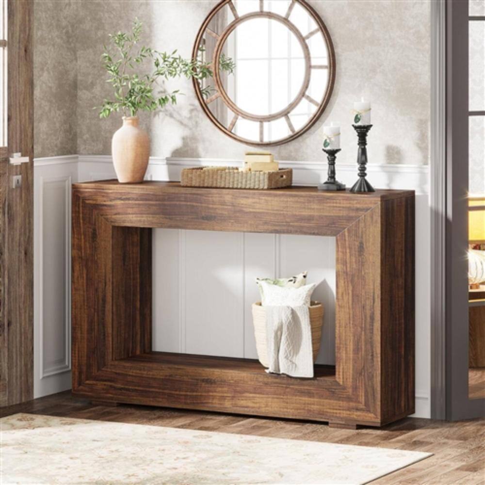 Left. Hivvago - Modern Farmhouse 47-inch Long Entryway Console Table in Rustic Brown Wood Finish - Rustic Brown.