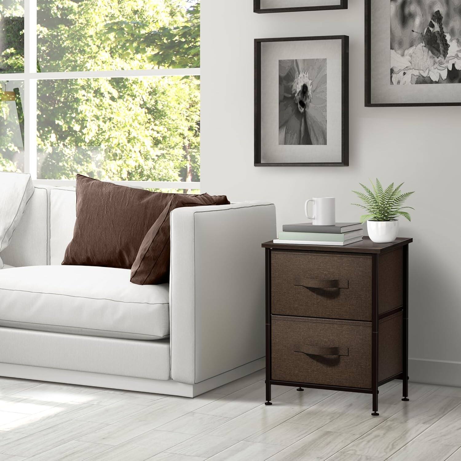 Alt View 3. Sorbus - Sorbus Nightstand with 2 Drawers - Steel Frame, Wood Top &Fabric Bins -Home, Bedroom, Office &College Dorm, Kids Bedside - Brown.