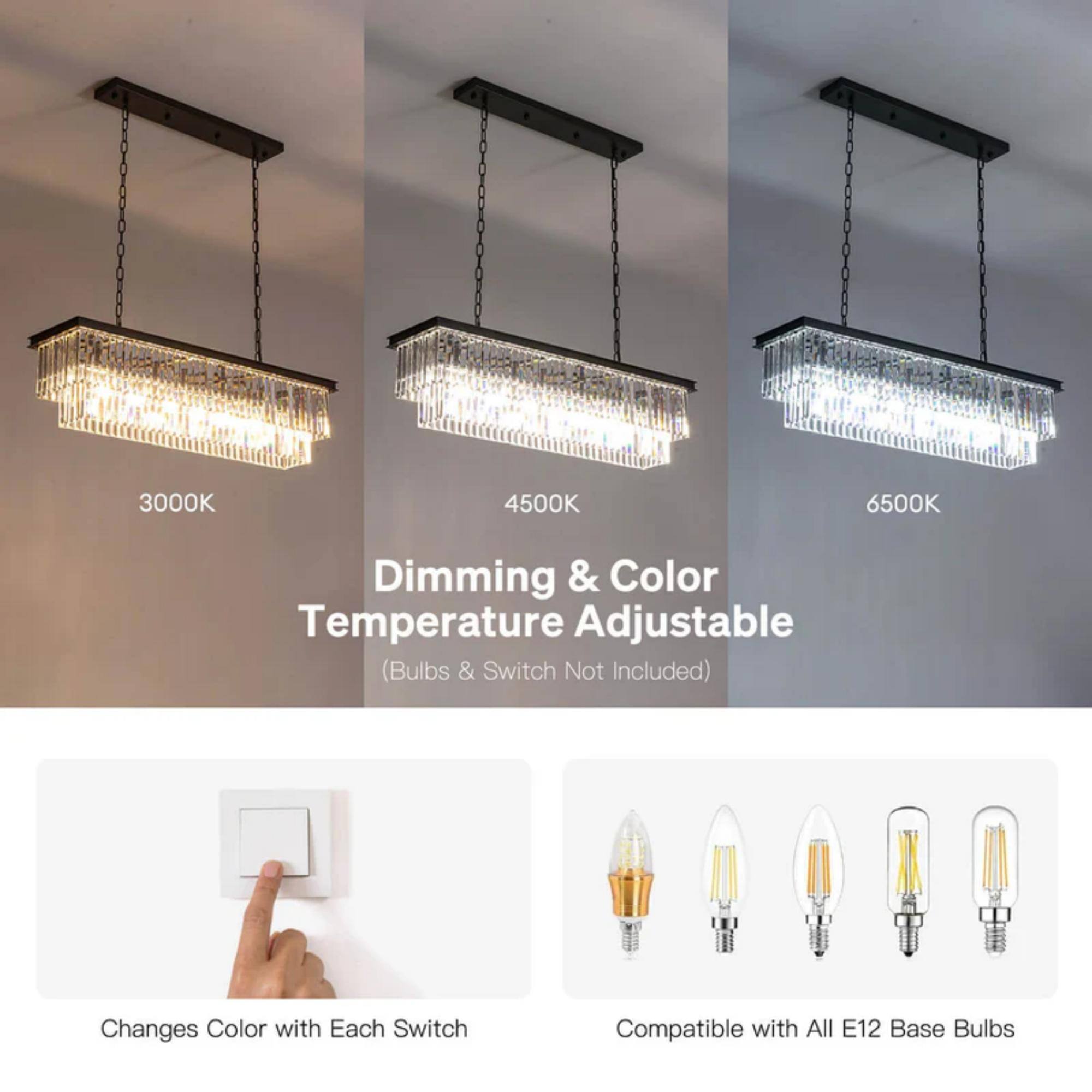 3000K 4500K 6500K Dimming & Color Temperature Adjustable (Bulbs & Switch Not Included) Changes Color with Each Switch Compatible with All E12 Base Bulbs