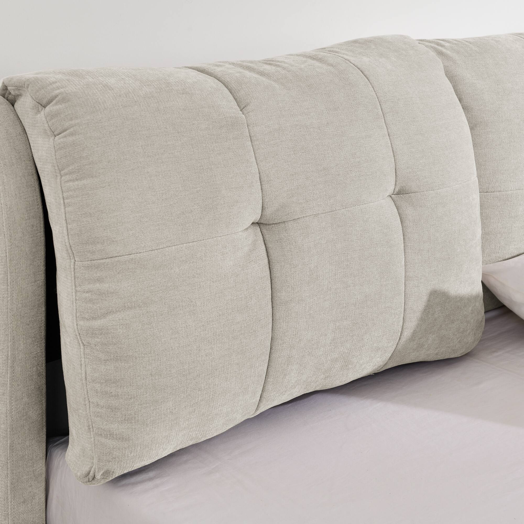 Alt View 3. Anysun - Queen Size Storage Upholstered Hydraulic Platform Bed with Integrated Headboard, Chenille Fabric - Beige.
