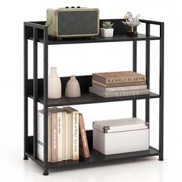 Costway - 3-Tier Industrial Bookshelf Storage Shelf Display Rack with Adjustable Shelves - Black