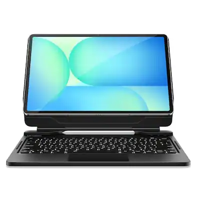 Front. Dexnor - Keyboard Case for Samsung Galaxy Tab S10 FE+ Plus with Magnetic Stand, Trackpad, Bluetooth, Pen Holder,Backlit Keyboard - Black.