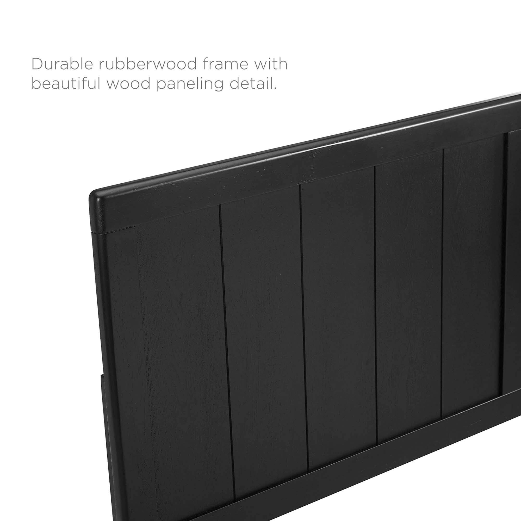 Durable rubberwood frame with beautiful wood paneling detail.