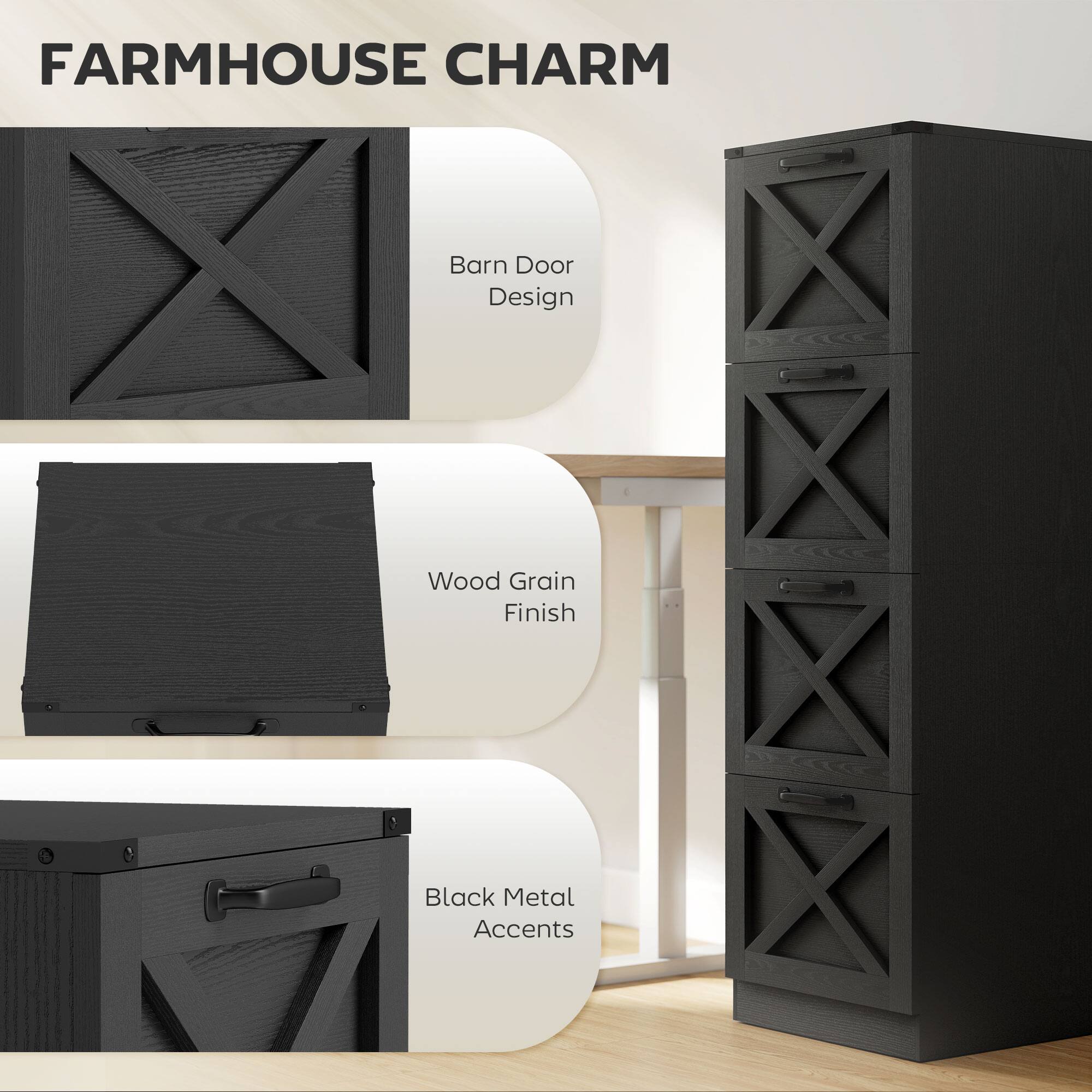 FARMHOUSE CHARM XI  
Barn Door Design  
Wood Grain Finish  
Black Metal Accents