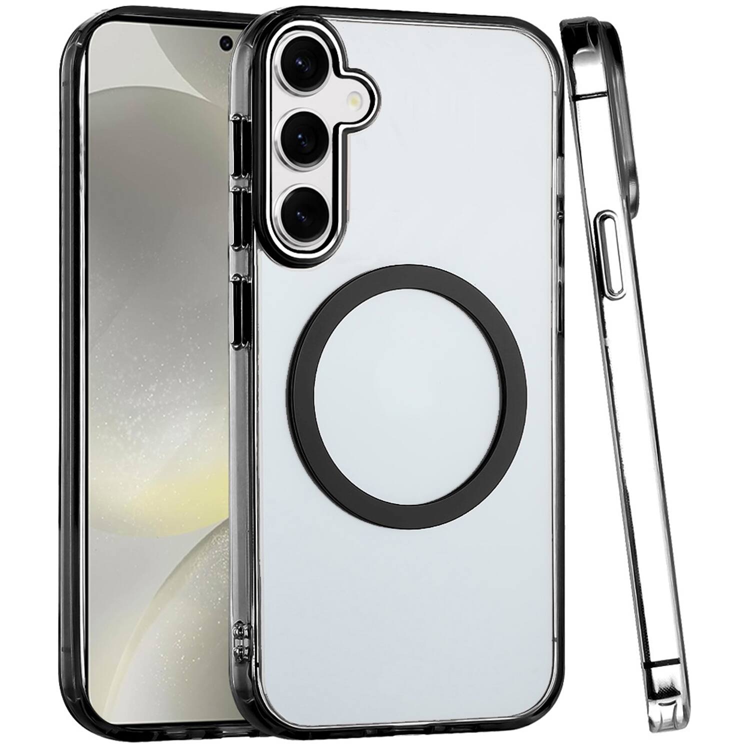 Front. Equipd - Case for Galaxy S24 Plus (6.7") MagSafe Compatible, Acrylic Back w/ TPU Frame Transparent Slim Magnetic Protective Cover - Black.
