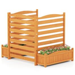 Costway - 1 PCS Air Conditioner Fence with Planter Box, 3-Panel Freestanding Wood Privacy Screen - Natural