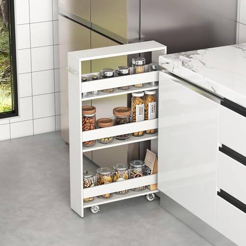 Alt View 1. Ecooso - Rolling Kitchen Slim Storage Cart Mobile Shelving Organizer with Handle - Off White.
