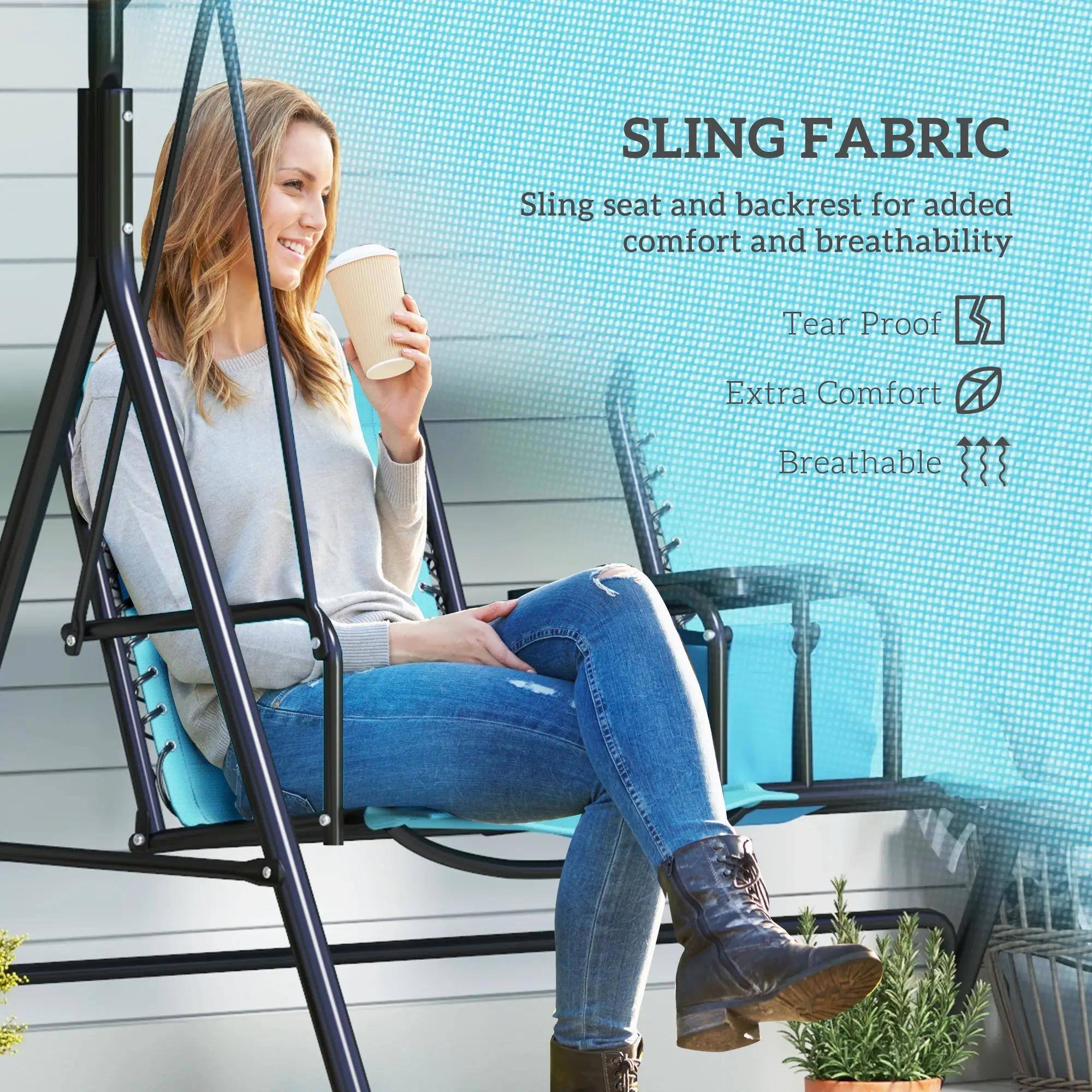 SLING FABRIC: Sling seat and backrest for added comfort and breathability. Tear Proof, Extra Comfort, Breathable.