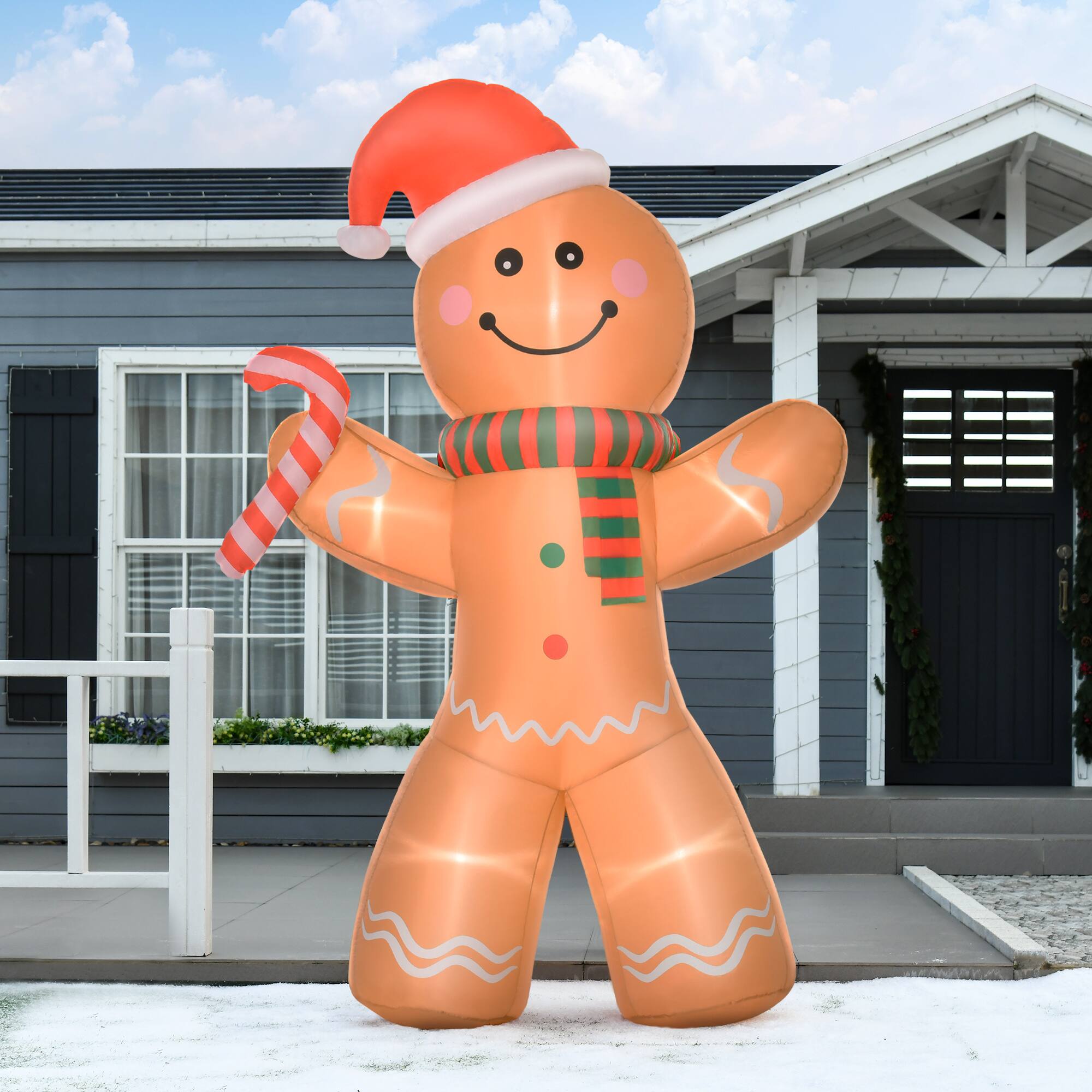 Alt View 4. TinyHomie - HOMCOM 8ft Christmas Inflatable Gingerbread Man Candy Cane Outdoor LED Decor - Yellow.