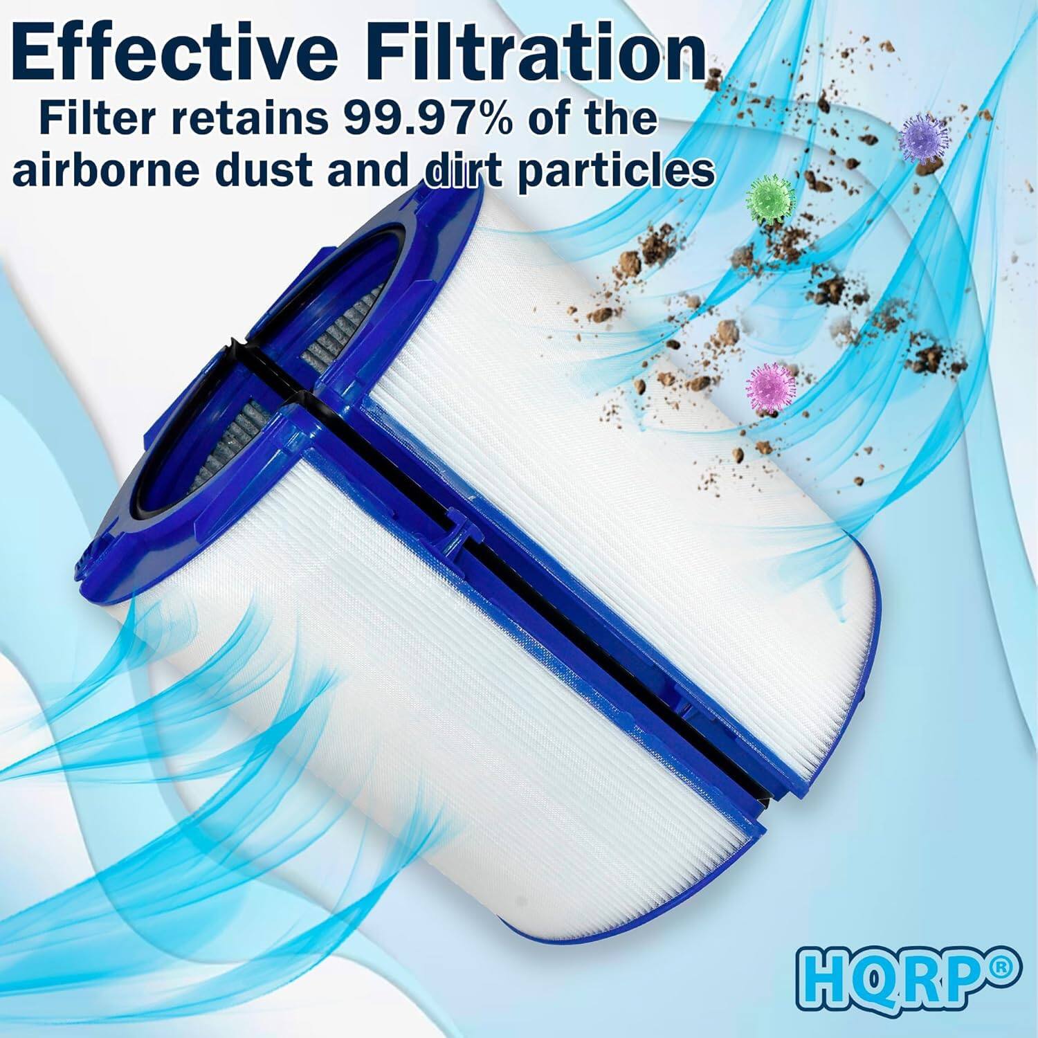 Effective Filtration  
Filter retains 99.97% of the airborne dust and dirt particles  

HQRP®