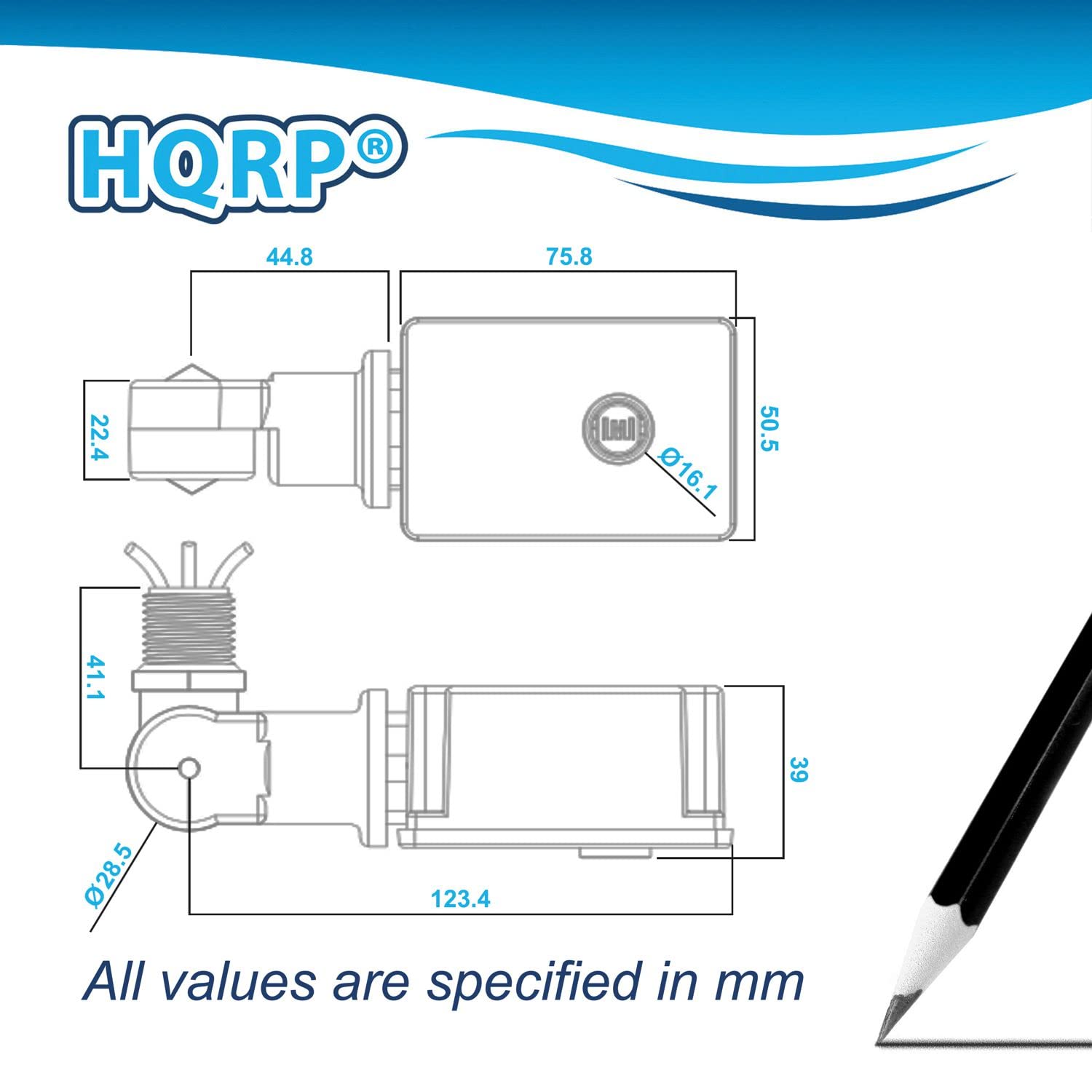 HQRP 44.8 75.8 22.4 LMl 016.1 1 50.5 41.1 39 28.5 123.4 All values are specified in mm