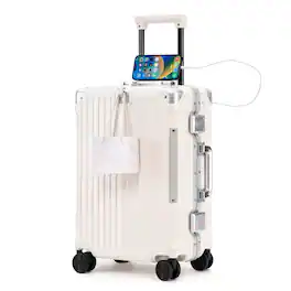 Z-Edge - 20" Carry On Luggage with Aluminum Frame, Hard Shell Suitcase with Spinner Wheels, USB Charging Port, Cup Holder, Hooks - White