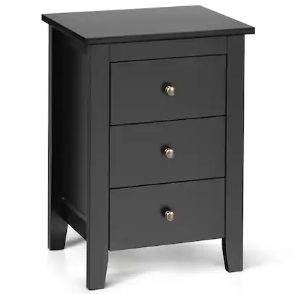 Front. Costway - Nightstand End Beside Sofa Table Cabinet with 3 Drawers Bedroom Furniture - Black.