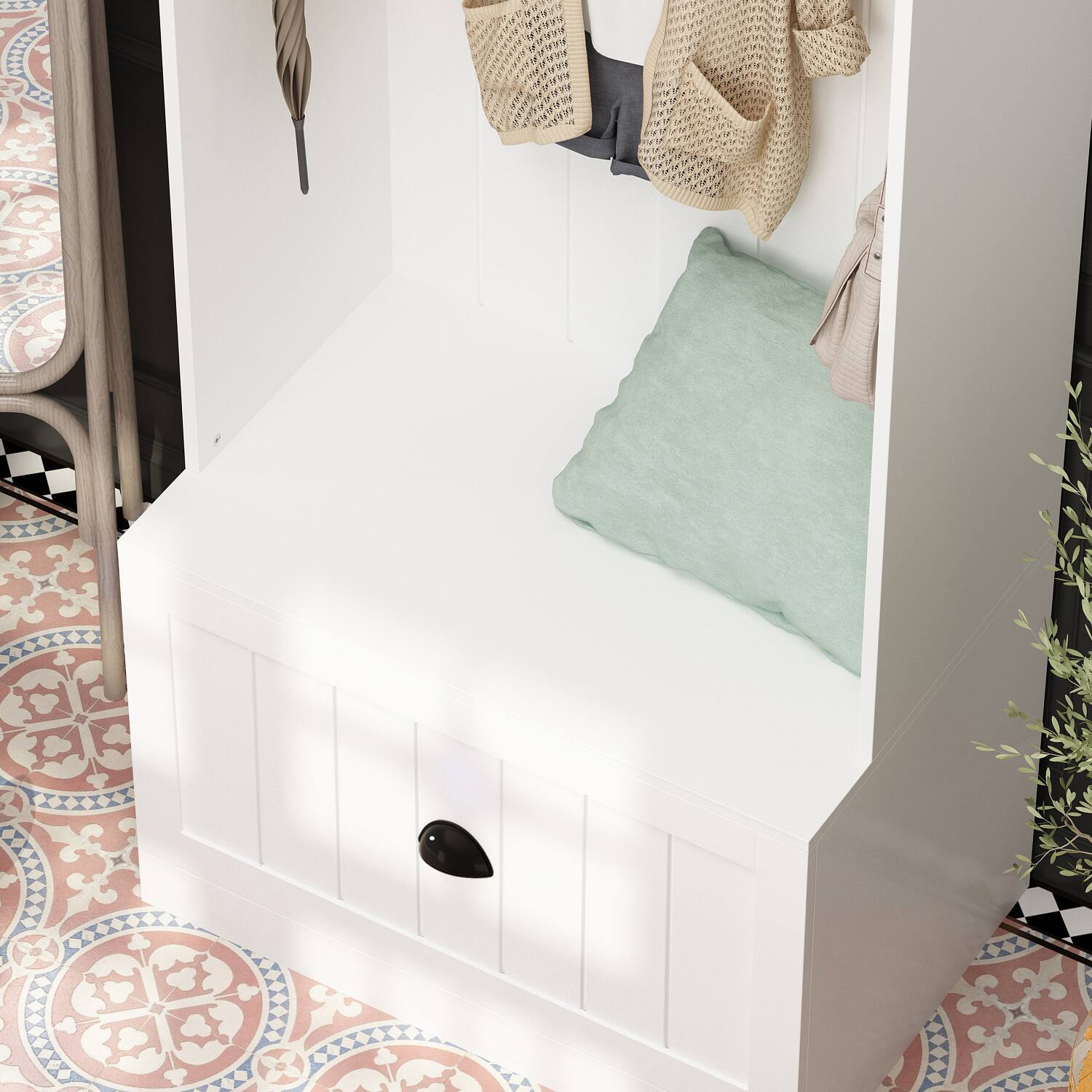 Alt View 4. FUFU&GAGA - Entryway Storage Cabinet with Coat Rack Shoe Bench and Shelves for Organized and Stylish Entry Space - White.