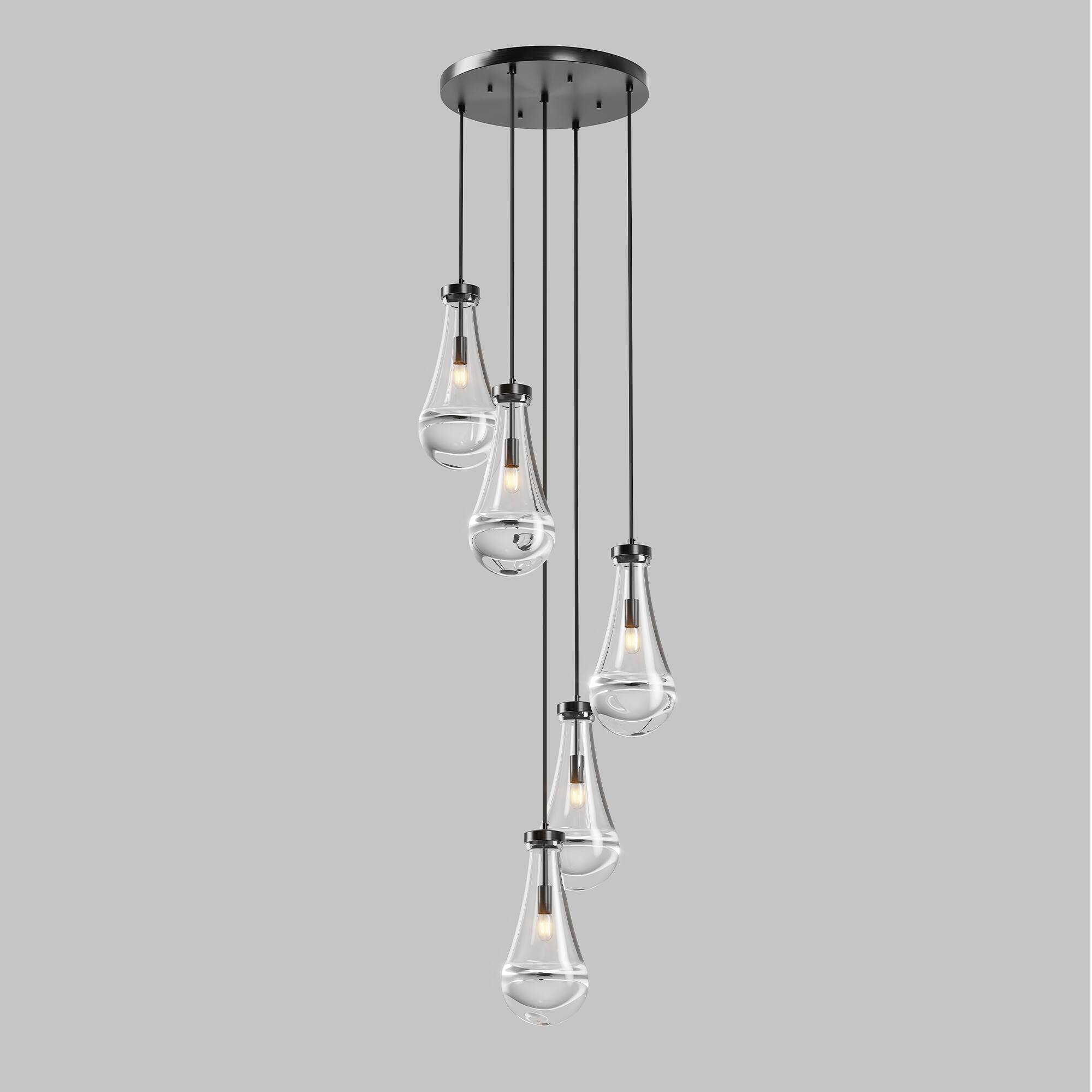 Alt View 5. Tiramisubest - 5 Light Cluster Pendant Lights,Black High Ceiling Chandeliers Adjustable,for Living Room,Foyer,Stairwell,E12 (No Bulbs).