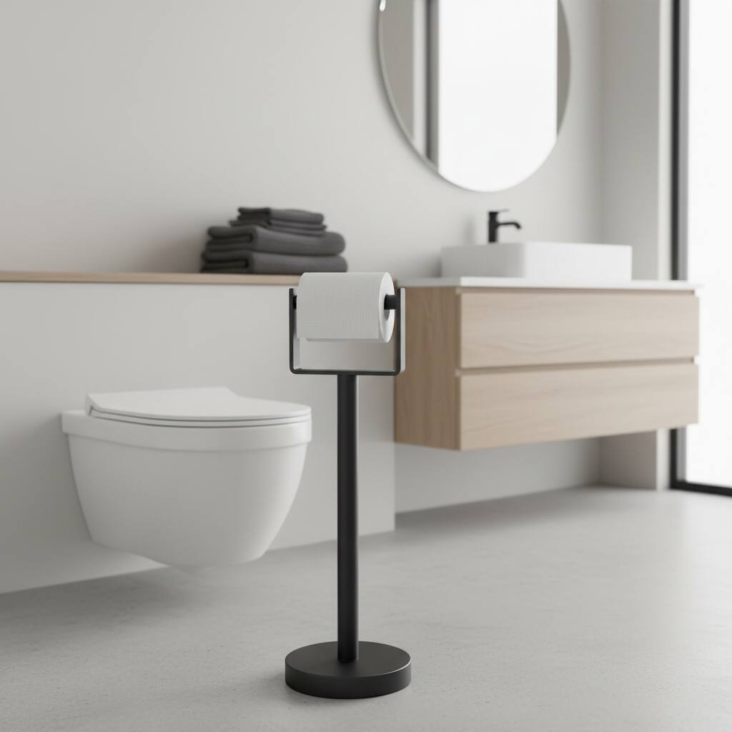 Back. Dazzed Corner - Toilet Paper Holder Free Standing, Stainless Steel Toilet Paper Stand - Black.