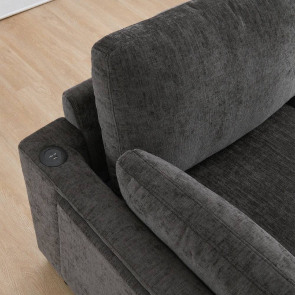 Alt View 4. LUCKY ONE - 130" L-Shape Modular Chenille Sectional Sofa w/ Folding Table Dual USB Storage Pockets - Charcoal.