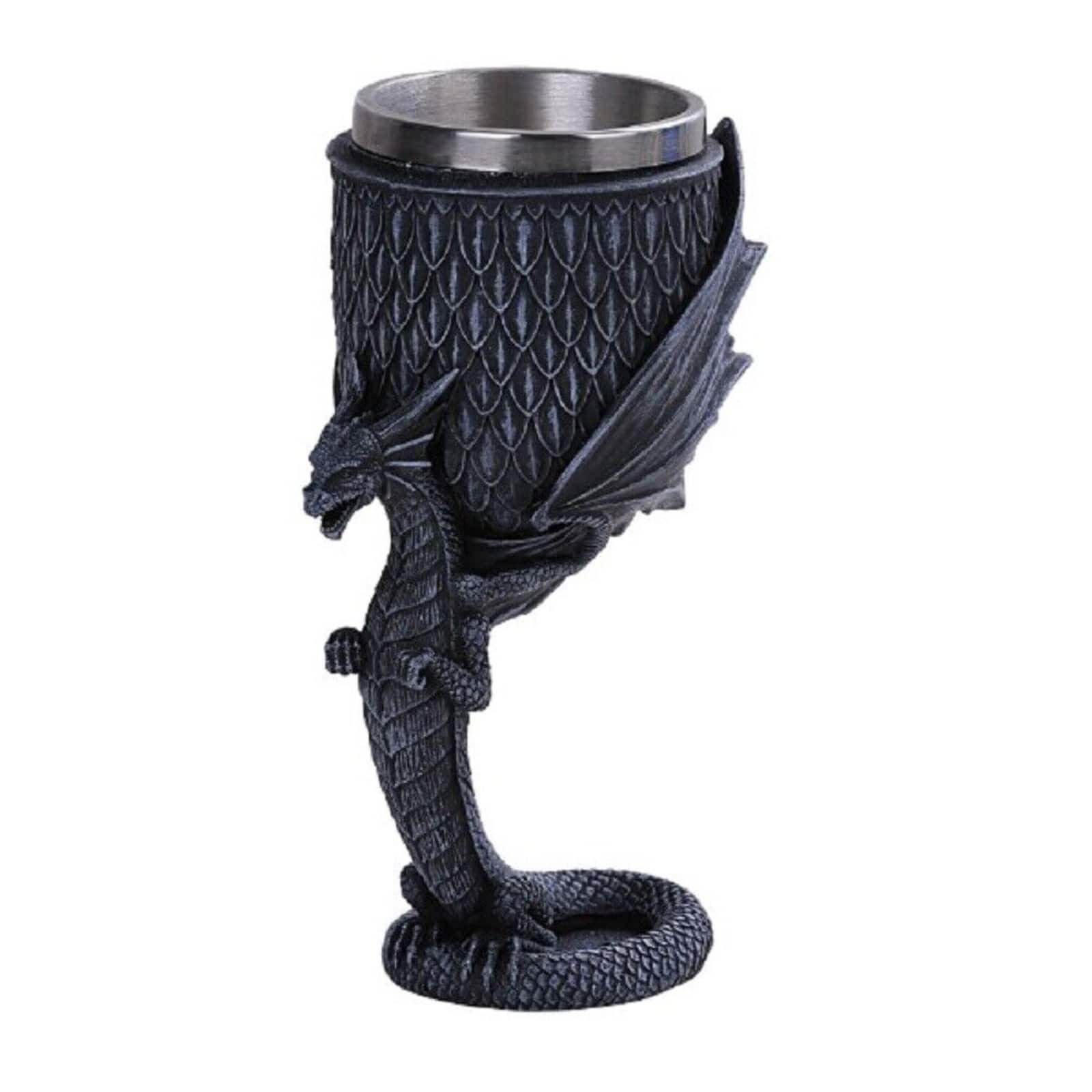 Pacific Trading - Anne Stokes Age of Dragons Winged Dragon Stand Wine Goblet Chalice Cup Resin Body Stainless Steel Cup - Gray