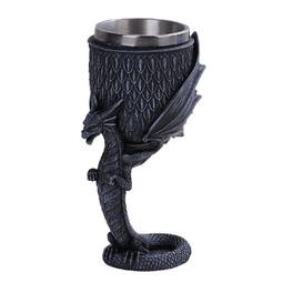 Pacific Trading - Anne Stokes Age of Dragons Winged Dragon Stand Wine Goblet Chalice Cup Resin Body Stainless Steel Cup - Gray