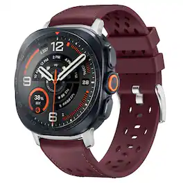 Dteck - Leather Band for Samsung Galaxy Watch Ultra 2/Ultra 47mm, Soft Breathable Sport Silicone + Leather Replacement Strap - Winered